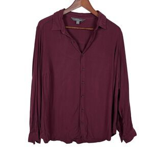 Market & Spruce Red Button Down Long Sleeve Blouse Shirt Women's 1X Plus